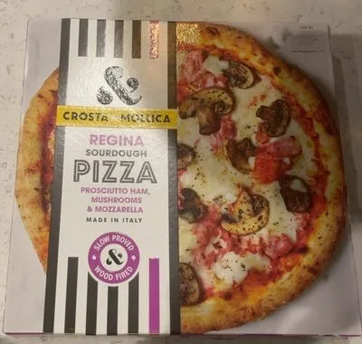 Front of pack, Regina sourdough pizza ham mushroom & mozzarella